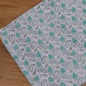Wholesale White Aqua Green Paisley Hand Block Print Cotton <b>Fabric</b> Small Leaf Motif for Kurtis Dresses Home Textile Export - Product Image 5