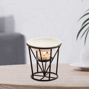 Handmade Metal <b>Wax</b> <b>Melt</b> Burner with Ceramic Dish Black Geometric Tea Light Candle Holder Essential Oil Warmer Home Fragrance - Product Image 4