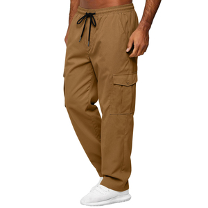 Pantalones Cargo de Color Sólido para Hombre, Cintura Elástica con Cordón, Pantalones Largos Casuales, Múltiples Bolsillos, Tela de Lona Transpirable, Ropa de Primavera - Product Image 3
