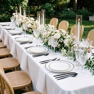 Ensemble de vaisselle en plastique blanc EI 180 pièces comprenant des couverts jetables noirs, des assiettes à dîner et à dessert, des décorations de table pour fête - Product Image 2