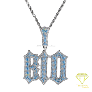 Collar con Colgante de Nombre Personalizado con Incrustaciones de Piedras de Moissanita Azules, Joyería Gótica con Letras Personalizadas, Accesorio de Moda Hip Hop - Product Image 1