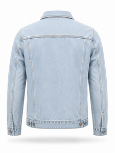 Chaqueta de Mezclilla Azul Claro para Hombre con Logotipo Personalizado, Cierre de Botones, Corte Regular, Estilo Casual, 100% Algodón Tejido, Otoño - Product Image 2