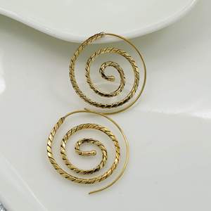 Boucles d'oreilles créoles spirales plaquées or, style vintage, bijoux en laiton pour femmes, boucles d'oreilles en alliage - Product Image 5