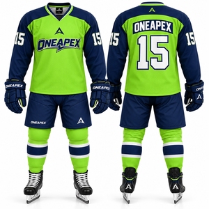 Ensemble d'uniformes de hockey sur glace personnalisés vert et bleu roi, manches longues, shorts, gants, chaussettes, respirant, fabricant de vêtements de sport en gros OEM - Product Image 1