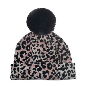 Unisex <b>Leopard</b> <b>Print</b> Beanie <b>Hat</b> With Pom Pom Winter Warm Cap Casual Style For Adults Head Circumference - Product Image 4