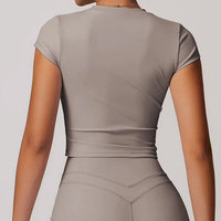 Camiseta Deportiva Corta sin Espalda para Mujer con Logotipo Personalizado, de Compresión, Nailon/Spandex, Alta Elasticidad, para Gimnasio y Ejercicio