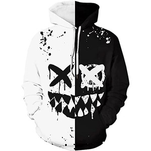 Sweat à capuche pour homme noir et blanc à imprimé crâne, style punk, sublimation, coupe classique, en polyester tricoté, pour l'automne - Product Image 4