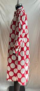 Vestido Midi de Algodón y Lino con Estampado de Lunares, Manga Abullonada, Cuello Camisero, Corte Holgado, Estilo Camisa, para Mujer, Informal, Verano, Oficina - Product Image 4