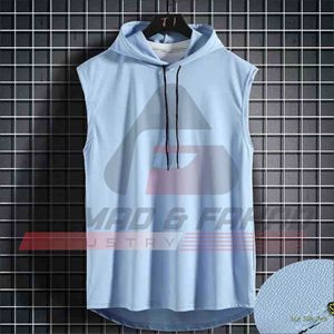 Débardeur à capuche sans manches pour homme, style hip-hop décontracté, couleur unie, avec lacets, en tissu peigné, impression numérique, vierge - Product Image 6