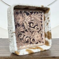 Nouveau plateau en cuir de vachette véritable, décoré de fleurs, fait à la main, style western rustique, organisateur de rangement pour la décoration de la maison et du bureau