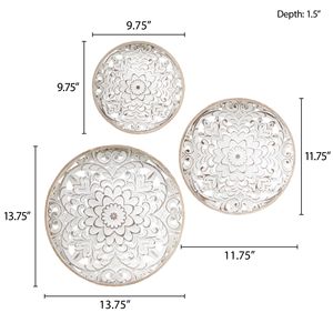 Set di decorazioni murali 3 pezzi in legno intagliato floreale bianco elegante accento per la casa o l'ufficio - Product Image 2