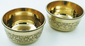 Handcrafted Brass Modern Floral Engraved Serving Bowl <b>Set</b> Durable Lightweight Home Kitchen Decor Dishwasher <b>Microwave</b> Safe - Product Image 2