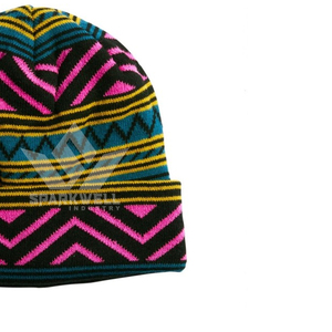 Bonnet unisexe en jacquard à motif géométrique multicolore, bonnet d'hiver à revers pour adultes 56-58CM, style décontracté, 100% acrylique - Product Image 5