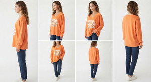 T-shirts personnalisés à manches longues et col en V pour femmes, style streetwear oversize, en coton épais, coupe ample - Product Image 6