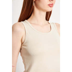 Women's for Knitted Tank <b>Top</b> O-Neck Sleeveless Ribbing Pattern Eco-Friendly 100% Cotton Casual Breathable Minimalist Fitted - Product Image 2