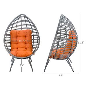 Poltrona a Uovo in Rattan PE a Forma di Goccia, Altezza Regolabile, con Cuscino Morbido per Giardino o Soggiorno - Product Image 3