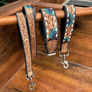 Collier de chien de luxe réglable en cuir de vachette de haute qualité en cuir véritable grand moyen chien de compagnie trafic en cuir outillé à la main ensemble de laisse pour animaux de compagnie - Product Image 4