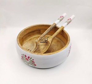 Tazón de madera natural más vendido con diseño impreso en esmalte, decoración para el hogar, tazón de madera para servir ensaladas y postres al mejor precio - Product Image 5