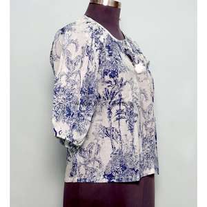 Chemise d'été vintage style indien 100% coton, imprimé floral numérique, col rond, manches bouffantes, crop top écologique et respirant pour femme - Product Image 4