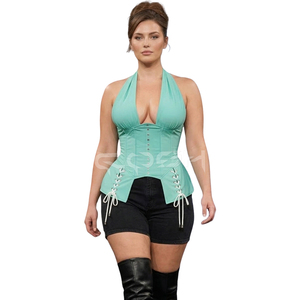 Corsé de Spandex Verde Menta de Moda para Entrenamiento de Cintura, Estilo Halter, con Cordones, para Vestir de Noche y Moda de Club - Product Image 2