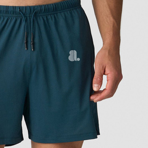 Pantalones Cortos Deportivos Casuales para Hombre, Color Verde Azulado, Cintura Alta Elástica, Secado Rápido, Color Sólido, con Logotipo Frontal, Tejido de Spandex - Product Image 3