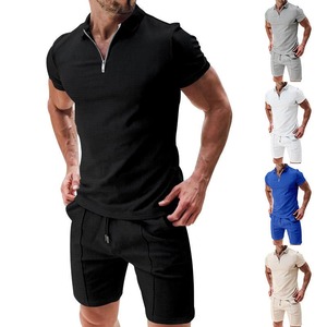 Ensemble polo à demi-zip et short pour homme, respirant, couleur unie, séchage rapide, vêtements de sport, coupe classique, manches courtes - Product Image 2