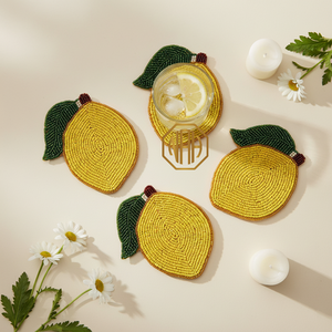 Colección Fresca: Posavasos de Vidrio Hechos a Mano con Diseño de Limón Redondo, Ecológicos, en Amarillo y Verde, con Decoración Vibrante - Product Image 1