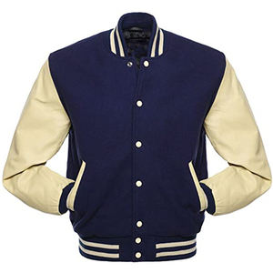 Veste universitaire bleu marine pour homme, manches crème, boutonnée, col rabattu, style preppy, coupe classique, pour l'automne - Product Image 1