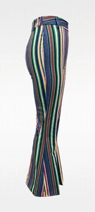 High Waist <b>Striped</b> Flare Pants With Zipper Fly Casual Full Length <b>Women's</b> <b>Trousers</b> - Product Image 3