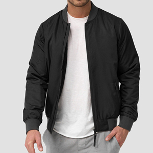Chaqueta Bomber Negra para Hombre, Cierre de Cremallera, Estilo Casual, Cuello Redondo, Material de Poliéster, Ropa de Invierno, Diseño con Parches y Letras, Estilo Urbano - Product Image 5