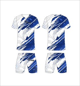 Conjunto de Uniforme de Fútbol Sublimado Personalizado, Diseño Gráfico de Mármol Blanco y Azul, Transpirable, de Secado Rápido, para Hombres y Niños - Product Image 1