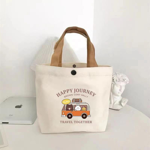 Bolsa de lona de algodón premium plegable personalizada de gran capacidad con bolsillos laterales color beige para compras y uso diario con impresión de LOGO - Product Image 4