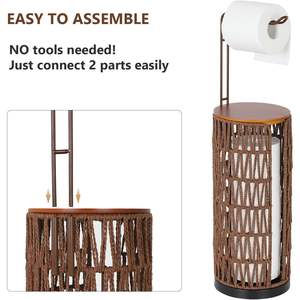 Porta carta igienica Freestanding marrone scuro in Rattan 3 rotoli tessuto supporto Boho bagno arredamento stile fattoria - Product Image 3