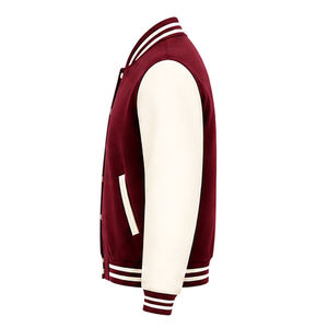 เสื้อแจ็คเก็ตวาร์ซิตี้สีแดงเลือดหมูและสีครีมสำหรับผู้ชาย พร้อมซิปและกระเป๋า สไตล์พรีปปี้ เหมาะสำหรับใส่ในฤดูใบไม้ร่วง สวมใส่สบาย ระบายอากาศได้ดี - Product Image 3