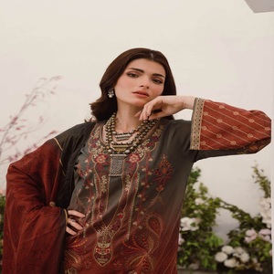 Ensemble 3 pièces de créateurs pakistanais Ramsha, en tissu lawn, avec broderie riche, non cousu, style Kurti Salwar, pour femmes, décontracté quotidien, Shalwar Kameez, style indien - Product Image 3