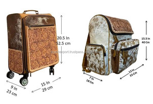 ชุดคอมโบกระเป๋าล้อลากหนังวัวแบบมีล้อลากปรับแต่งได้กระเป๋าเป้สะพายหลังทำจากหนังวัวแบบใช้มือ - Product Image 2