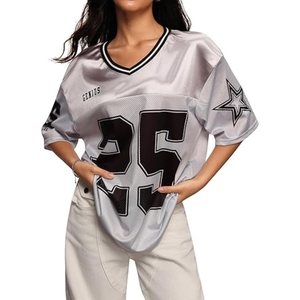 Women's <b>Y2k</b> Baggy T-Shirts V Neck Half Sleeve Sportswear Tees Jersey <b>Top</b> Streetwear - Product Image 1