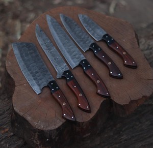 Custom Handmade Five-Piece Chef <b>Set</b> 67-Layer Damascus Steel Straight Edge Wooden Handles Ambidextrous Durable <b>Sharp</b> Blades - Product Image 1