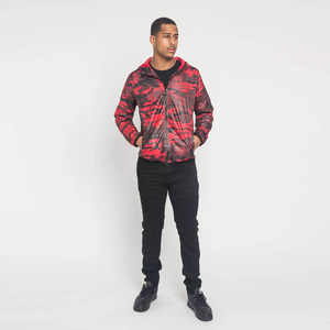 Men's Red Camouflage Print Hooded Soft Shell <b>Jacket</b> Zip Front Water Resistant Regular Fit Outdoor Wear Polyester - Product Image 5