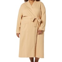 Robe de chambre longue en coton gaufré et fibre de bambou pour femme, col en V, manches longues, douce, respirante, décontractée, couleur unie, avec cordon de serrage