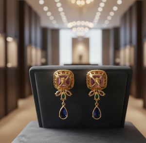 Colorful Gemstone <b>Earrings</b> Pink Oct Blue Hydro Green CZ 925 Sterling Silver Gold Plated <b>Small</b> <b>Earring</b> Ethnic Jewellery - Product Image 2