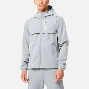 Survêtement à capuche gris clair pour homme, style sportif, couleur unie, polyester léger, vêtement de printemps avec poches latérales - Product Image 4