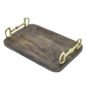 Bandeja de servir de acacia con asas doradas, bandejas decorativas para restaurantes, para servir té, café, bocadillos, bandejas de lujo a precio económico. - Product Image 6