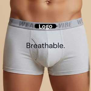 Calzoncillos bóxer de algodón transpirable sin costuras con textura acanalada suave para hombre, estilo trunk, con logotipo personalizado y cintura elástica - Product Image 4