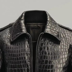 Chaqueta de Cuero con Estampado de Pitón para Hombre, Chaqueta de Motociclista de Cuero Genuino de Lujo, Ropa Exterior Moderna para Hombre, Fabricación Personalizada OEM, Venta al Por Mayor OEM - Product Image 3