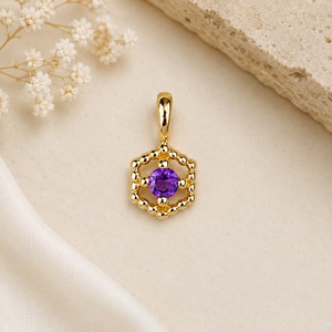 <b>Emerald</b> Quartz Hexagon <b>Pendant</b> 8 mm Round Gemstone Prong Charm Birthstone Gold Plated <b>Pendant</b> Necklace Gift For Her - Product Image 3