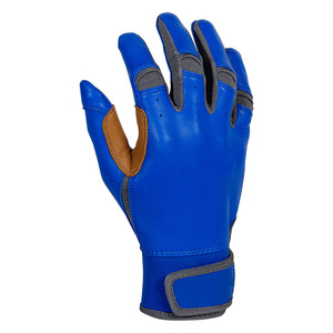 Gants de frappeur de baseball style unique, bleu roi, cuir marron, paume renforcée, adhérence optimale, respirants, extensibles, poignet réglable, OEM - Product Image 2