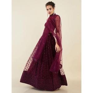 Stunning Wine Embroidered <b>Net</b> Wedding Wear Lehenga Choli With <b>Dupatta</b> - Product Image 6