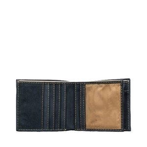 Portefeuille pour homme en cuir véritable bleu marine, rétro, à double pliage, organisateur de cartes multiples, porte-monnaie avec fenêtre transparente pour carte d'identité, poche à boutons pour pièces de monnaie, porte-monnaie masculin - Product Image 3