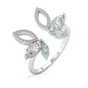 Butterfly Shape Marquise Diamond Cocktail <b>Ring</b> Rhodium Plated 925 <b>Silver</b> Women's Romantic Engagement Jewelry - Product Image 2